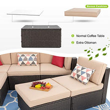 Load image into Gallery viewer, Vongrasig 6 Piece Small Patio Furniture Sets, Outdoor Sectional Sofa All Weather PE Wicker Patio Sofa Couch Garden Backyard Conversation Set with Glass Table,Beige Cushions and Red Pillows (Beige)
