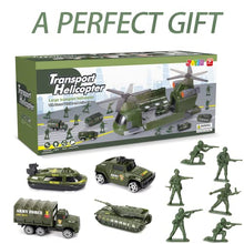 Load image into Gallery viewer, JOYIN Military Transport Cargo Airplane Car Toy Play Set Including Friction Powered Helicopter with Light, 6 Die-Cast Military Cars &amp; 12 Army Men Figures for Over 3 Years Old Boys and Girls
