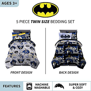 Franco Kids Bedding Super Soft Comforter and Sheet Set with Sham, 5 Piece Twin Size, Batman