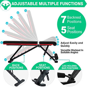 LINODI Adjustable Weight Bench, Workout Bench for Home Gym, Multi-Purpose Strength Training Benches, Foldable Incline Decline Gym Bench for Full Body Workout