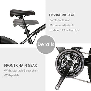 Max4out Fat Tire Mountain Bike 21 Speed Shimano Derailleur, with High Carbon Steel Frame, Double Disc Brake and Front Suspension Anti-Slip Bikes with 26 inch Wheels, Black