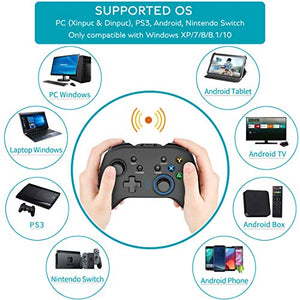 Forty4 Wireless Gaming Controller, Dual-Vibration Joystick Gamepad Computer Game Controller for PC Windows 7/8/10, PS3, Switch- Black