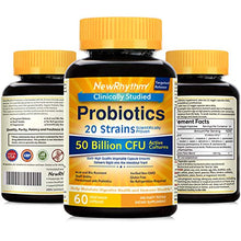 Load image into Gallery viewer, NewRhythm Probiotics 50 Billion CFU 20 Strains, 60 Veggie Capsules, Targeted Release Technology, Stomach Acid Resistant, No Need for Refrigeration, Non-GMO, Gluten Free
