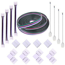 Load image into Gallery viewer, FSJEE 12MM 5PIN RGBW LED Strip Connector Kit with 16.4FT Extension Cable,4PCS Gapless Connectors,5 pin Male Connector Wire Cable,L-Shape Connectors,Strip to Strip Jumpers for 5050 RGBW LED Strip Light
