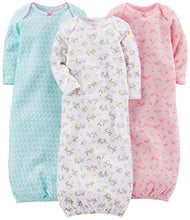 Load image into Gallery viewer, Simple Joys by Carter's Baby Girls' Cotton Sleeper Gown, Pack of 3, Blue/Pink/White, Floral, Newborn
