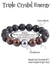 Load image into Gallery viewer, Lightock Triple Lava Rock Bracelet with Ice Obsidian Terahertz Essential Oils Diffuser Elastic Beads 12mm Stretch for Men Women
