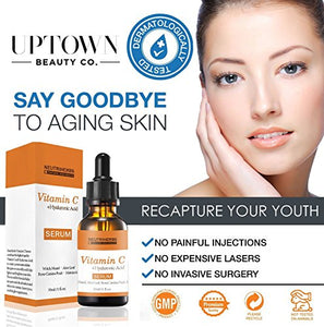 Vitamin C serum - Highest Naturally Concentrated Vitamin C serum + 30% Hyaluronic Acid - Organic Skin Care for Anti-Aging Wrinkle Facial serum for Face & Eyes - Vegan Vitamin C Serum Paraben Free