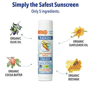 Badger - SPF 30 Baby Sunscreen Cream with Zinc Oxide, 2.9 fl oz & SPF 35 Clear Zinc Sport Sunscreen Stick, Unscented, 0.65 oz