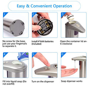 Automatic Soap Dispenser, Apanage Soap Dispenser Equipped Stainless Steel w/Infrared Motion Sensor Upgraded Waterproof Base for Bathroom & Kitchen