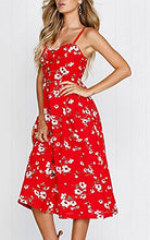 Load image into Gallery viewer, Angashion Women's Dresses-Summer Floral Bohemian Spaghetti Strap Button Down Swing Midi Dress Blue Purple Small
