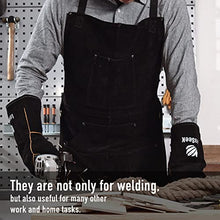Load image into Gallery viewer, Leather Work Apron with Gloves - 6 Tool Pockets for Men&amp; Women - Welding Apron - Ideal for Woodworking, Blacksmithing, Gardeners, Mechanics, BBQ - Adjustable M to XXXL
