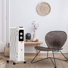 Load image into Gallery viewer, GOFLAME 1500W Oil Filled Radiator Heater, Electric Space Heater with 3 Heating Modes, Adjustable Thermostat, Tip-Over &amp; Overheat Protection, Powerful Oil Heater for Home and Office (White)
