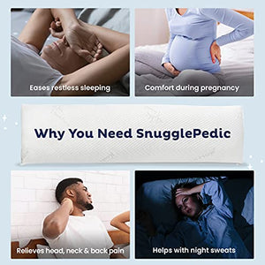 Snuggle-Pedic Full Body Pillow for Adults - Made in USA, 20 x 54 Long Pillow w/ Shredded Memory Foam & Kool-Flow Pillow Cover, GreenGuard Gold Certified