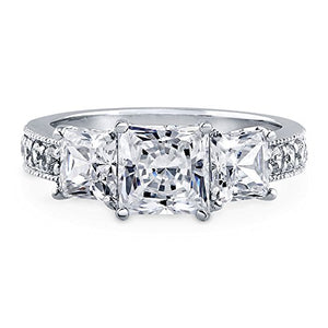 BERRICLE Rhodium Plated Sterling Silver Princess Cut Cubic Zirconia CZ 3-Stone Anniversary Promise Engagement Ring 3.25 CTW Size 10