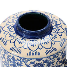 Load image into Gallery viewer, Creative Co-Op Decorative Stoneware Ginger Pattern, Blue &amp; Cream Color Jar
