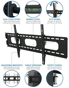 Mount-It! Low-Profile Tilting TV Mount | Flush Mount TV Bracket Wide | Ultra-Thin TV Mount with Tilt for 42-70 in. Screen TVs | VESA Compatibility up to 850x450 | 220 lbs. Capacity