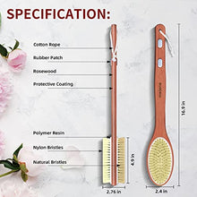 Load image into Gallery viewer, Metene Shower Brush with Upgrade 17-inch Rosewood Handle, Double-Sided Body Brush with Stiff and Soft Natural Bristles for Wet or Dry Brushing, Back Scrubber for Gentle Exfoliating and Clean Easily
