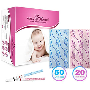 Easy@Home 50 Ovulation Test Strips and 20 Pregnancy Test Strips Combo Kit, (50 LH + 20 HCG)