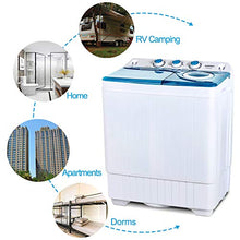 Load image into Gallery viewer, KUPPET Compact Twin Tub Portable Mini Washing Machine 26lbs Capacity, Washer(18lbs)&amp;Spiner(8lbs)/Built-in Drain Pump/Semi-Automatic (White&amp;Blue)
