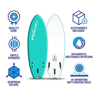 Wavestorm -Soft Top Foam 5'6" Surfboard/Fish Swallow Tail Surfboard for Beginners and All Surfing Levels Youth Complete Set Includes Leash and Multiple Fins (AZ21-WSSF560-TRQ)