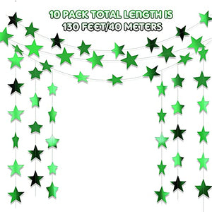 130 Feet Glitter Star Paper Garland Banner Hanging Decoration for Graduation Class of 2022 Congrats Grad Wedding Birthday Festival Party Decoration (Green)