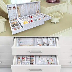 UIUIX Stackable Velvet Jewelry Trays Organizer for Drawer, Velvet Jewelry Storage Display Trays, Earring Necklace Bracelet Ring Organizer, Set of 4 (Grey)