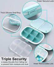 Load image into Gallery viewer, 3 Pack 8 Compartments Travel Pill Organizer Moisture Proof Small Pill Box for Pocket Purse Daily Pill Case Portable Medicine Vitamin Holder Container (Blue+Green+Khaki)
