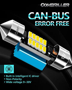 Combriller DE3175 Led Bulb DE3021 DE3022 Led Festoon Bulb 31MM Led Bulb 6500K White Super Bright, Canbus Error Free Festoon Led Bulb For Interior Dome Light, Map Light, License Plate Lights, Pack Of 4