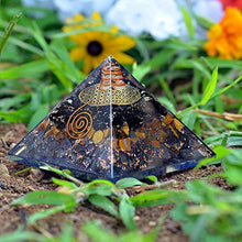 Load image into Gallery viewer, Orgonite Crystal Triple Protection Orgone Pyramid with Black Tourmaline, Tiger Eye and Hematite Crystals – Flower of Life Pyramid Dispels Negative Energy to Promote Luck and Prosperity
