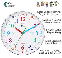 Load image into Gallery viewer, WISE HEDGEHOG Telling Time Teaching Clock, Silent Non Ticking Analog Battery Operated Learning Clock for Kids, Perfect Room &amp; Wall Decor for School Classrooms, Playrooms and Kids Bedrooms
