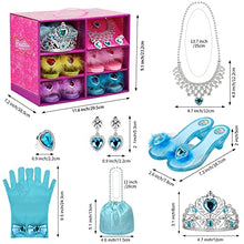 Load image into Gallery viewer, Princess Dress Up Shoes Set Girls Role Play Shoes Pretend Jewelry Toys Set Gift Set 4 Pairs of Shoes Kit Collection of Tiara Crown Earrings Necklace Rings Handbag Gloves for Girls Aged 3-6 Years Old
