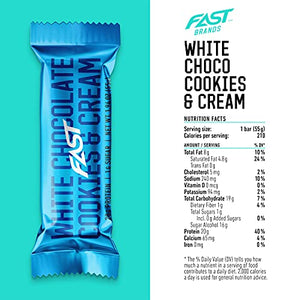 FAST BRANDS White Chocolate Cookies & Cream, 20 Gram Protein Bars (Pack of 12)