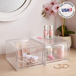 STORi Audrey Stackable Cosmetic Organizer Drawers 4-1/2" Tall | set of 2 Clear