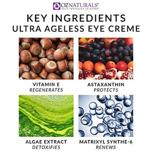 OZNaturals Anti Aging Eye Cream: Ultra Ageless Eye Creme for Men & Women - Under Eye Cream Treatment for Bags, Wrinkles, Crows Feet, Dark Circles, and Puffiness - Day and Night Wrinkle Cream - 1 Fl Oz