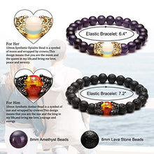 Load image into Gallery viewer, Jovivi 2pcs Couple Bracelets for Men Women 8mm Amethyst Lava Rock Healing Energy Beads Stretch Crown King Charm Bracelet Adjustable
