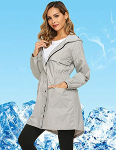 Avoogue Womens Rain Coat Waterproof Lightweight Rain Jacket Active Hooded Women's Trench Coats Grey
