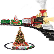 Load image into Gallery viewer, Hot Bee Christmas Toy Train Set, Electric Steam Train Toy w/ Smoke, Lights &amp; Sounds Railway Tracks Kits for Under The Tree Gifts for 3 4 5 6 7 8+ Year Old Boys &amp; Kids
