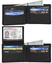 Load image into Gallery viewer, RFID Genuine Leather Bifold Wallet for Men and Women,2 Note pocket,coin pocket,multi card slots &amp; ID window (Black Carbon)
