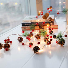 Load image into Gallery viewer, PHILIPOUS Christmas Lights, Garland with Lights Fairy Lights Pine Cone Berries Indoor and Outdoor Christmas Tree Lights Winter Holiday New Year Decor, Battery Powered. (2M 20 Lights)  (Pine Cone)

