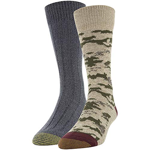 Gold Toe Men's Lodge Sustainable Crew Socks, 2 Pairs, Taupe Marl, Charcoal, Shoe Size: 6-12.5