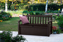 Load image into Gallery viewer, Keter Solana 70 Gallon Storage Bench Deck Box for Patio Furniture, Front Porch Decor and Outdoor Seating – Perfect to Store Garden Tools and Pool Toys, Brown
