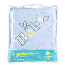 Load image into Gallery viewer, Spasilk 23-Piece Essential Baby Bath Gift Set – Hooded Baby Towels &amp; Washcloths – Newborn Boy or Girl – Baby Shower Gift, Blue

