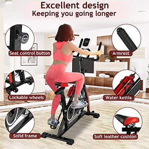 Exercise Bike Recumbent Cycle Bike Trainer Indoor Cycling Bike Stationary with LCD Display and Bottle Holder Static Spin Exercise & Fitness Equipment for Home Office Cardio Workout Bike Training