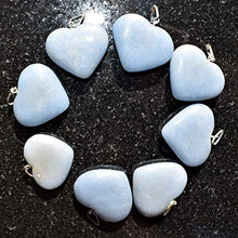 Load image into Gallery viewer, Perfect Pendant CHARGED Natural Angelite Crystal Heart Pendant + 20" Silver Chain + Selenite Heart Charging Crystal Included
