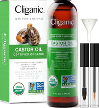 Load image into Gallery viewer, Cliganic USDA Organic Castor Oil, 100% Pure (8oz with Eyelash Kit) - For Eyelashes, Eyebrows, Hair &amp; Skin | Natural Cold Pressed Unrefined Hexane-Free | DIY Carrier Oil | Cliganic 90 Days Warranty
