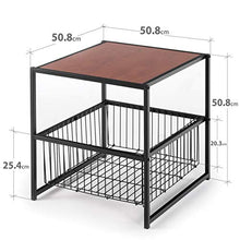 Load image into Gallery viewer, ZINUS Dane 20 Inch Black Frame Side Table with Storage Basket / End Table / Easy Assembly, Red mahogany wood grain
