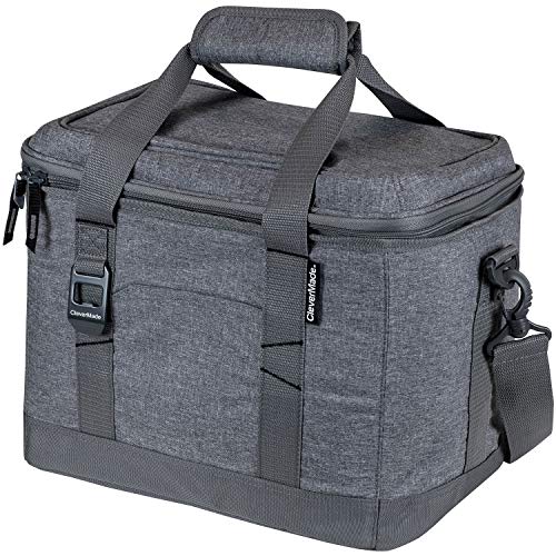 CleverMade Collapsible Soft Cooler Bag Tote - Insulated 30 Can Leakproof Small Cooler Box with Bottle Opener and Shoulder Strap for Lunch, Beach, and Picnic - Grey