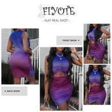 Load image into Gallery viewer, FIYOTE Womens Hollow Out Twist Bodycon Dresses Summer Casual Sleeveless Mini Dress Gradient Purple
