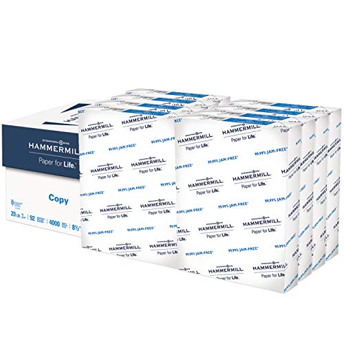 Hammermill 20lb Copy Paper, 8.5 x 11, 8 Ream Case, 4,000 Sheets, Made in USA, Sustainably Sourced From American Family Tree Farms, 92 Bright, Acid Free, Economical Multipurpose Printer Paper, 113640C
