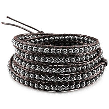 Load image into Gallery viewer, MOWOM Alloy Genuine Leather Bracelet Bangle Cuff Rope for Women Boys Kids Gemstone Beads Braided 3 Wraps &amp; 5 Wraps Stone Adjustable Handmade Jewelry Gift
